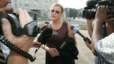 Emily Lyons speaks to reporters outside the Richard B. Russell Federal Courthouse in Atlanta before a sentencing hearing for Eric Rudolph. She survived an abortion clinic bombing in Birmingham, Alabama.