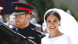 Prince Harry and his wife Meghan Markle leave after their wedding ceremony, at St. George's Chapel in Windsor Castle in Windsor, near London, England. Sunday, May 19, 2019 marks the first wedding anniversary of the couple.